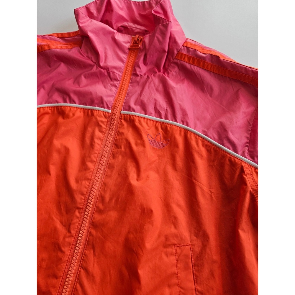 Adidas Windbreaker Jacket Womens 2XS Orange Pink Colorblock Full Zip Trefoil - Picture 2 of 6